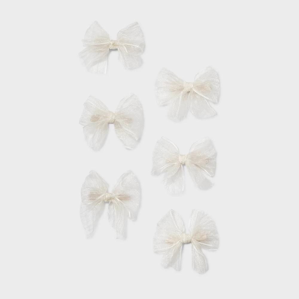 Wild Fable Sheer Hair Bow Clip Set 6pc Ivory Pelican Clips Girls Accessories